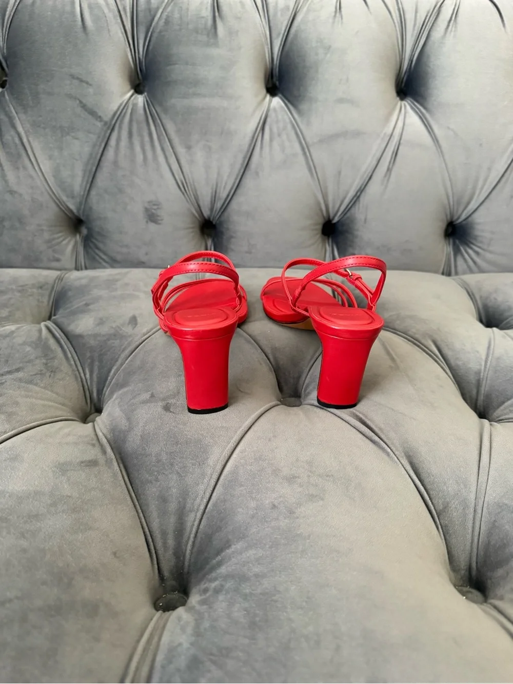 Vince Red Strappy Slingback Block Heel Sandals